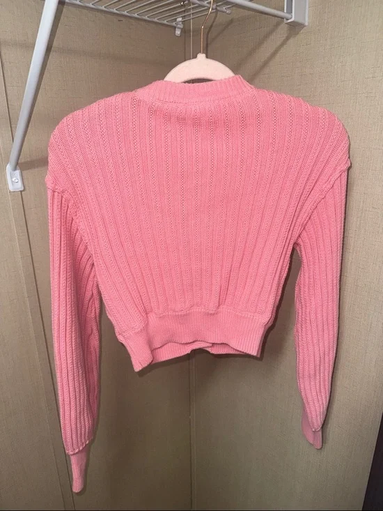 Free People Bubblegum Pink Cropped Ribbed Button-Up Cardigan - Picture 3 of 4